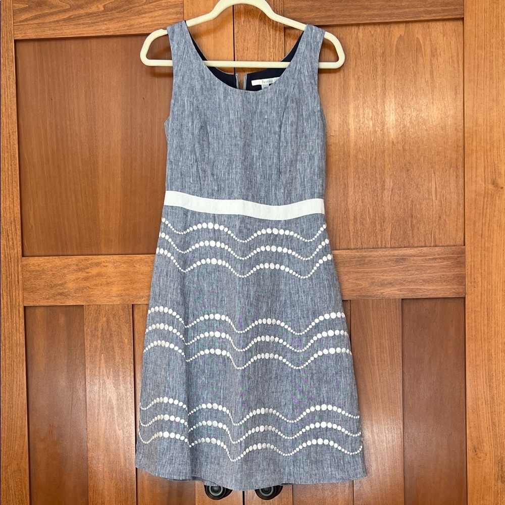 Boden Denim Blue and White Wave Midi Dress